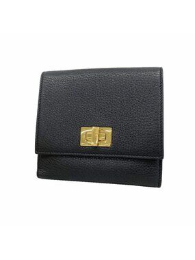 Fendi Trifold Wallet Leather Black Gold